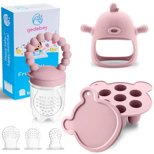 Miniatura 9 de Alimentador de frutas para bebé - Moldes de paletas de leche materna para aliviar la dentición - Paquete de 3 juegos de alimentación - 1 bandeja
