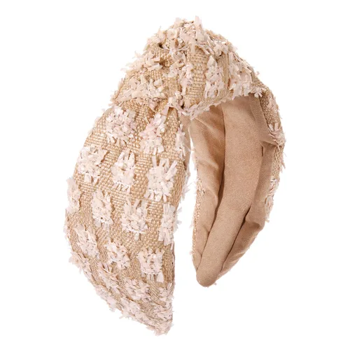 Miniatura 7 de ZITULRY Diademas anudadas de rafia para mujer, boho, pajilla, con nudo superior, banda para el pelo, con pompón tejido de ratán, aro de pelo