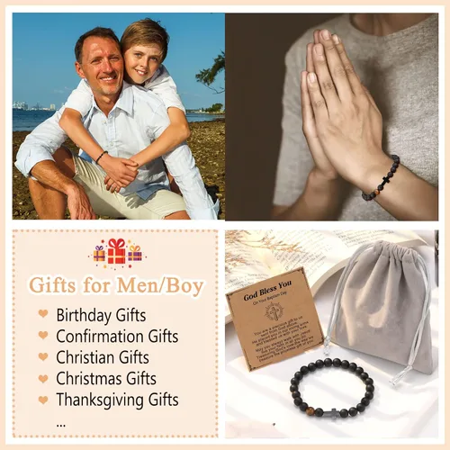 Miniatura 6 de Pulsera de cruz para hombre, regalo para hombre, para hijo, nieto, papá, marido, padrino, hombres, cumpleaños, graduación, jubilación, Navidad