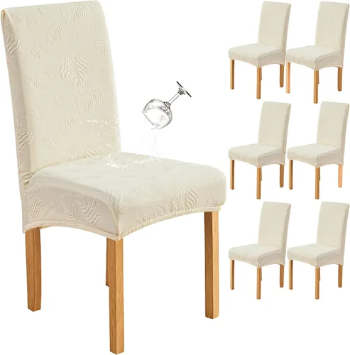 Miniatura 29 de Genina Juego de 2 fundas impermeables para sillas de comedor, fundas elásticas para sillas de comedor con hojas jacquard, protectores extraíbles