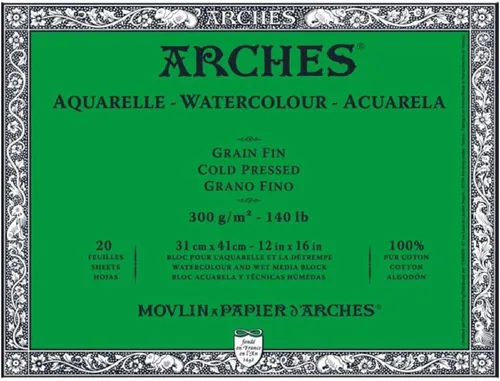 Arches Bloque de papel de acuarela, prensa en frío, 12 x 16 pulgadas, 140 libras