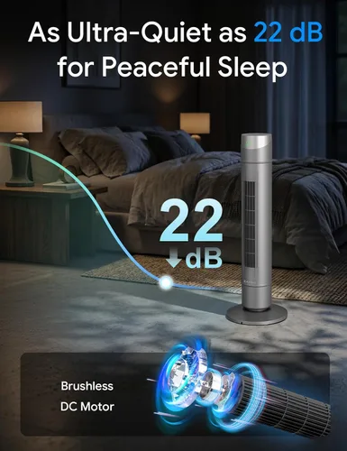 Miniatura 42 de ZAFRO Ventilador de torre inteligente para dormitorio, ventilador de torre oscilante de 120°, 28 pies/s de alta velocidad, 12 velocidades, 4 modos