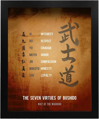 Miniatura 6 de Seven Virtues Of Bushido - Arte de pared con citas inspiradoras, decoraciones de pared motivacionales, impresión de pergamino envejecido perfecta