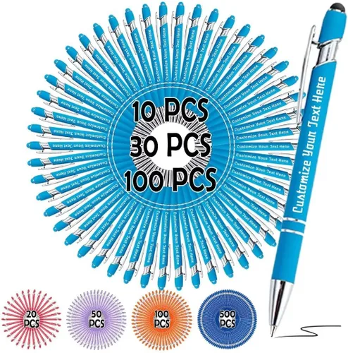 Miniatura 19 de Bolígrafos personalizados, bolígrafo grabado personalizado con punta de lápiz capacitivo, bolígrafo de tinta retráctil personalizado para escritura