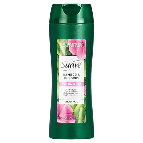 Suave Champú voluminizador de bambú e hibisco, para cabello fino y plano, sistema probado en salón para aumentar el volumen y el cuerpo del cabello,
