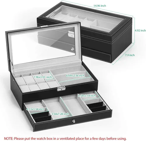 Miniatura 2 de TomCare Caja de reloj mejorada para reloj organizador de joyas caja de exhibición de joyas cajón de gafas de sol organizador de almacenamiento