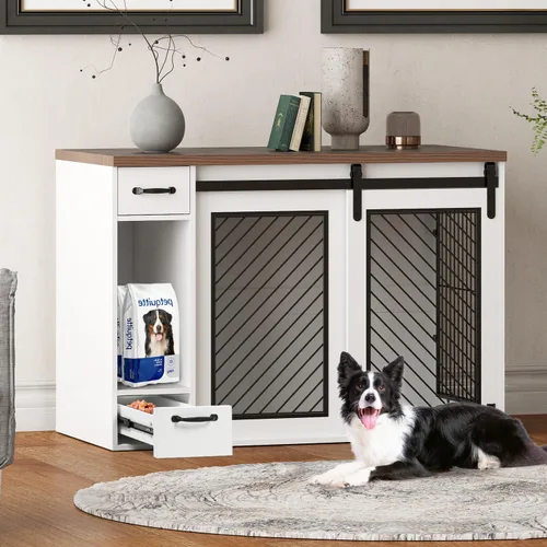 Jaula Grande para Perros, Jaulas para Perros Medianos, Caseta para Perros de 47.2" para Interiores con Cajones, Comederos y Almacenamiento, 2