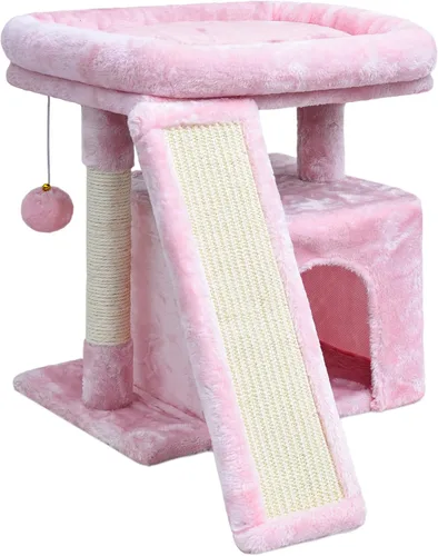 Miniatura 11 de Árbol pequeño para gatos de interior, torre para gatos con poste para arañar, percha y acogedor condominio para gatitos y mascotas adultas (beige)