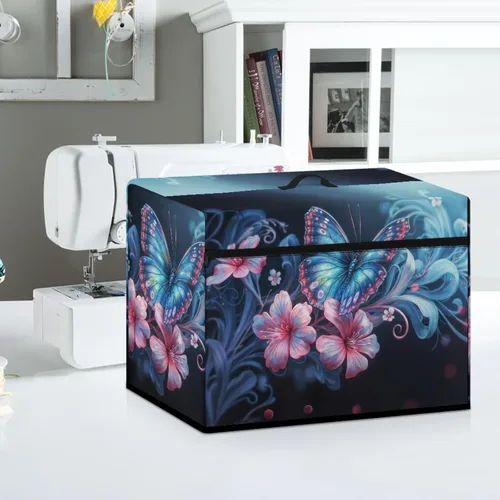 Miniatura 4 de Funda para máquina de coser de mariposas y flores con prácticos bolsillos, funda protectora con asa, para la mayoría de máquinas de coser estándar