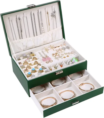 JACIEYU Joyero grande y organizador de anillos para niñas, exquisitas cajas de joyería de viaje de cuero, aretes, collares, pulseras y organizadores