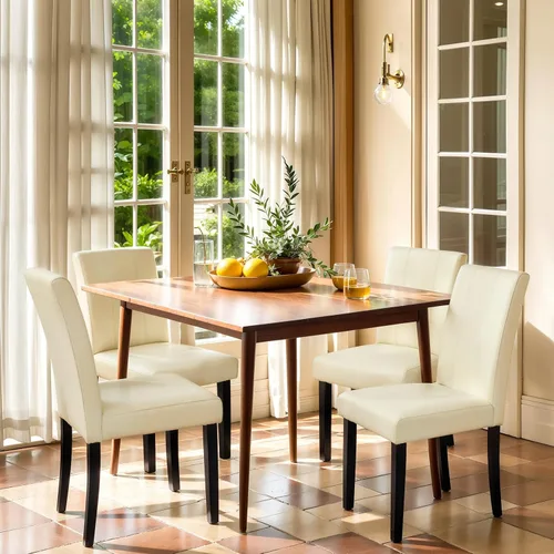 Miniatura 38 de CHUN YI Juego de 4 sillas de comedor tapizadas de piel sintética con ribete de cabeza de clavo y patas de madera, sillas laterales Parsons modernas