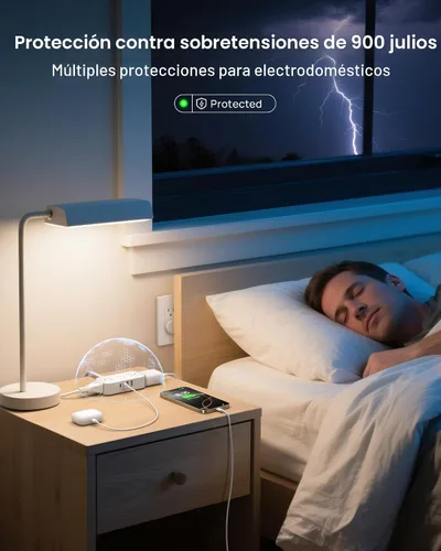 Miniatura 7 de TROND Regleta de alimentación de enchufe plano de 5 pies, cable de extensión plano pequeño con múltiples tomas, 4 puertos de CA y 4 puertos USB