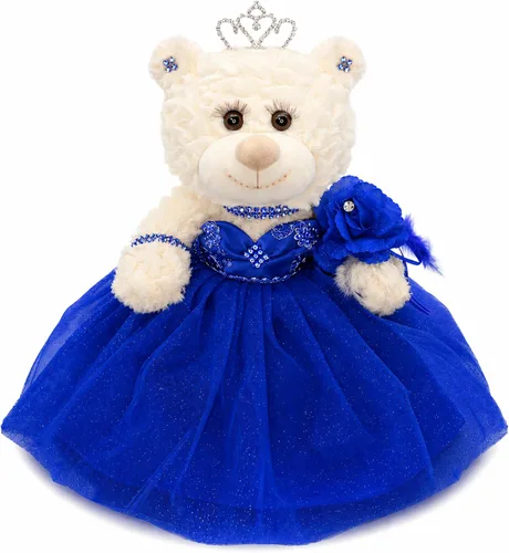 Miniatura 10 de Muñeca de centro de mesa de oso de quinceañera de 12 pulgadas con elegante vestido de tul en capas y soporte ajustable, regalo de decoraciones