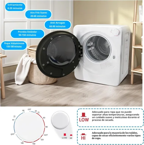 Miniatura 4 de Secadora de ropa portátil de 1.6 pies cúbicos, secadora de lavandería de carga frontal de secado rápido de 800W con 5 modos, mini secadora eléctrica