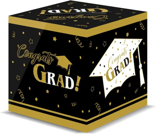 Gatherfun Decoraciones de graduación, caja de tarjeta de graduación para regalos de fiesta de graduación, suministros de fiesta, color negro