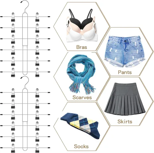 Miniatura 5 de Perchas para faldas de 6 niveles que ahorran espacio, paquete de 4 perchas para pantalones y faldas con clips para armario de mujer, organizador