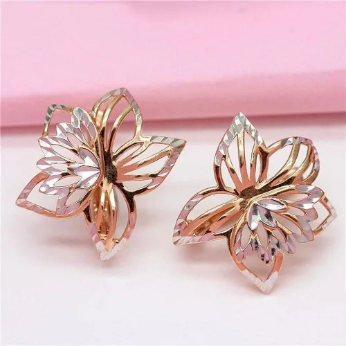 SAGEKING 2024 New 585 Purple Gold 14K Rose Gold Hollow Out Exquisite Two-Color Flower Earrings For Women Romantic Light Luxury Engagement Jewelry