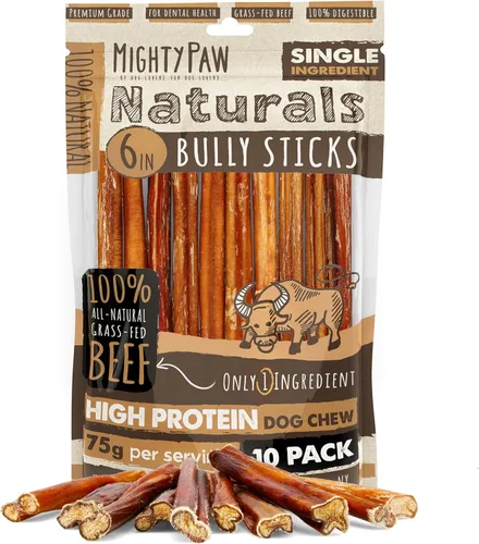 Miniatura 16 de Mighty Paw Palitos de goma de 12" de larga duración para perros - Masticables 100% naturales de carne de res alimentada con pasto. Palitos de goma