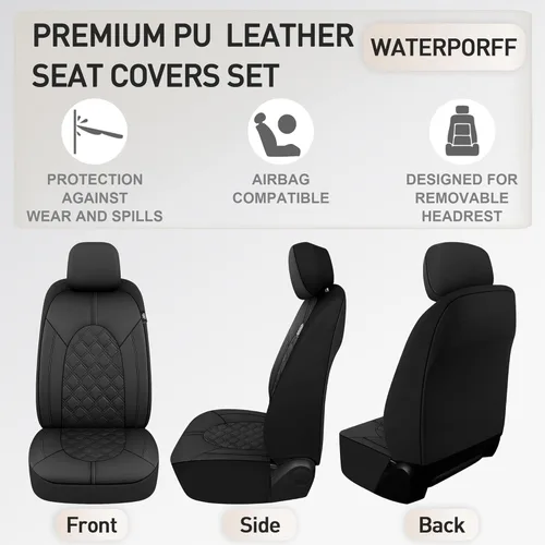 Miniatura 6 de CAROMOP Fundas de asiento de coche de cuero PU de lujo, juego delantero - Fundas de asiento impermeables y antimanchas para automóviles, fundas
