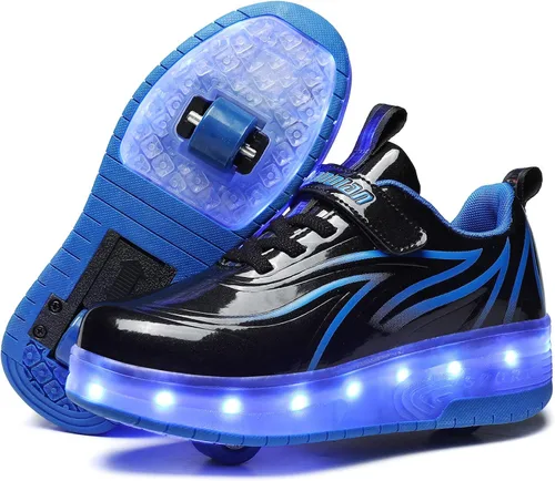 Qneic Zapatillas de ruedas recargables por USB, zapatos de patinaje con ruedas para niños y niñas, zapatos iluminados para niños