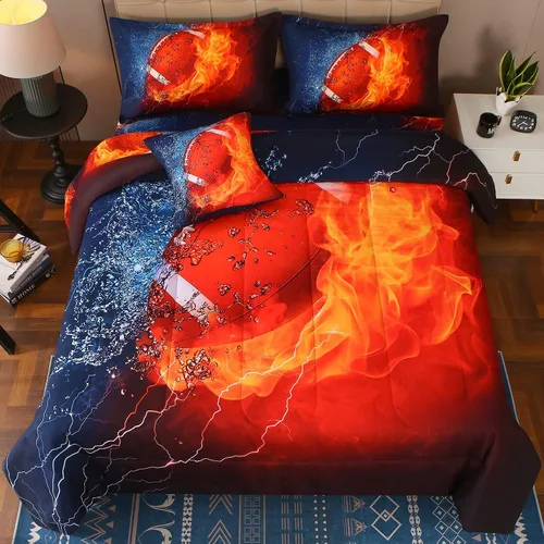 Miniatura 10 de JQinHome Juego de edredón deportivo para niños tamaño individual, cama de 6 piezas en una bolsa para niños y adolescentes, ropa de cama