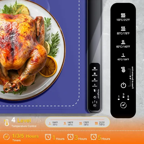 Miniatura 2 de Tapete de calentamiento para alimentos, bandejas de calentamiento de alimentos con 4 niveles de temperatura, tecnología de calefacción de 8