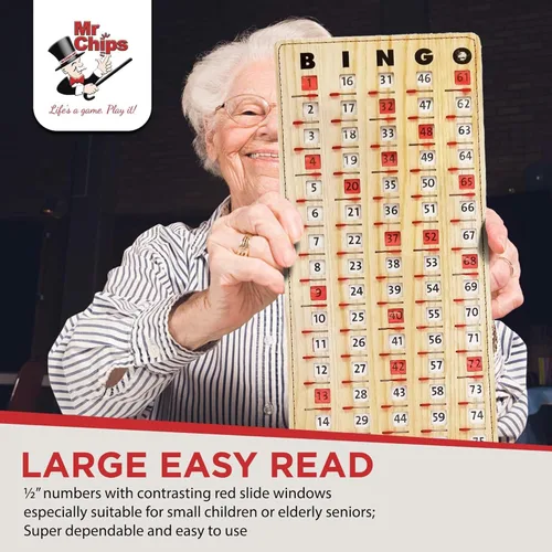 Miniatura 6 de MR CHIPS Tarjeta Maestra de Bingo con Punta de Dedo Anti-Atasco con Ventanas Deslizantes Tarjetas de Cartón Grande para Cantar Estilo Beige Tablero