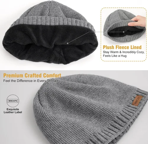 Miniatura 2 de Wmcaps Gorro de invierno con forro polar cálido, gorro de invierno de punto suave para hombres y mujeres