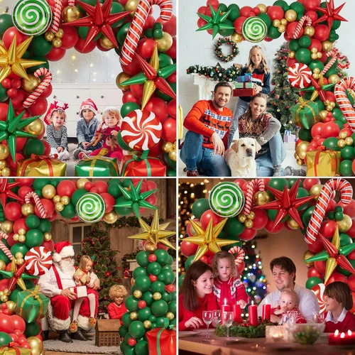 Miniatura 5 de Kit de arco de globos de Navidad de 171 piezas, globos rojos, verdes y dorados, globos de caja de regalo de caramelos, globos de papel de aluminio