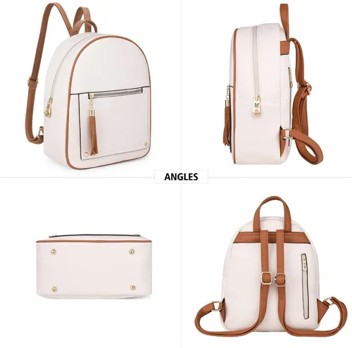Miniatura 6 de Montana West Mochila mediana para mujer, mochila antirrobo con cremallera segura y borla, Mochila Beige y Marrón, Mochilas de viaje