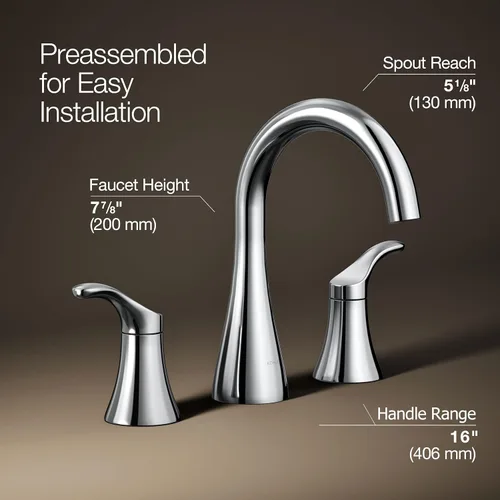 Miniatura 3 de KOHLER K-27390-4-CP Simplice® - Grifo de lavabo de baño con dos manijas de palanca y drenaje clicker, 1.2 GPM, cromo pulido