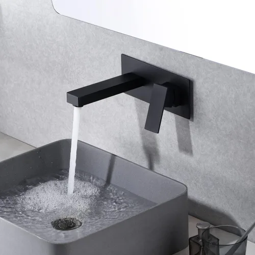 Miniatura 4 de SUMERAIN Grifo de lavabo de baño de montaje en pared negro mate, grifo para lavabo/vasija, válvula de latón de instalación preliminar incluida