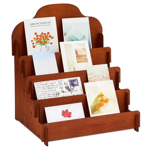 Miniatura 10 de Barydat Soporte de exhibición grande de 4 niveles y 5 niveles para tarjetas de felicitación, soporte de madera para postales, folletos, fotos, Negro