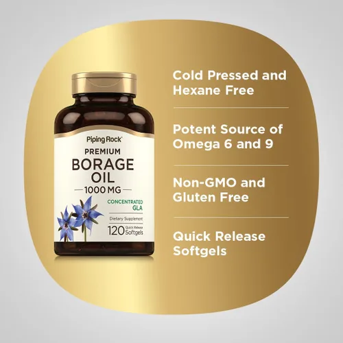 Miniatura 4 de Piping Rock Suplemento de aceite de borraja de 1000 mg 120 cápsulas de gel suave Omega 3 6 9 prensado en frío y sin hexano Sin OMG, sin