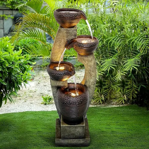 Miniatura 10 de Naturefalls Fuente de agua y cascadas para exteriores de 39.7 pulgadas de alto, fuente de jardín grande con luces LED, 5 niveles en cascada, fuentes