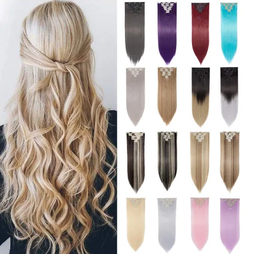 Miniatura 2 de S-noilite Extensiones de cabello sintético largo y lacio con clip de 23 a 26 pulgadas, 8 unidades, 18 clips, para mujeres, entrega de 2 a 5 días