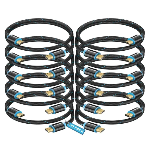 Maximm Cable HDMI 4K Ultra HD de 1.5 pies (paquete de 10) cable HDMI 2.0 trenzado de nailon, alta velocidad 18Gbps 4K60Hz HDR, 3D, 2160p, 1080p,