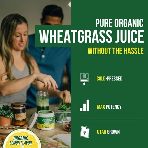 Miniatura 2 de Polvo de jugo de pasto de trigo orgánico, cultivado orgánicamente en suelo volcánico de Utah, forma cruda y bioactiva, prensado en frío y secado