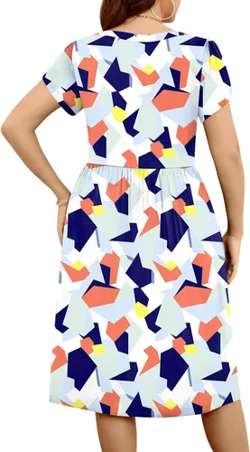Miniatura 3 de POPYOUNG Women's Plus Size Casual Dresses Short Sleeve Midi Dress XL-5XL