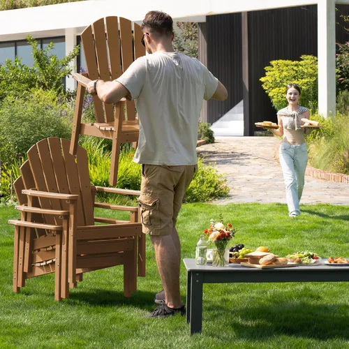 Miniatura 7 de nevilywood Sillas Adirondack compactas apilables, sillas de patio de polietileno de alta densidad de 26.3 pulgadas de ancho, duraderas, diseño que