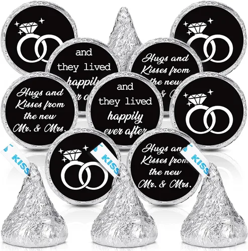 Miniatura 8 de Laumoi 1000 piezas Abrazos y besos de los nuevos Sr. y Sra. Adhesivos para boda, etiquetas de gotas de chocolate, etiquetas de caramelo de 1.9 cm