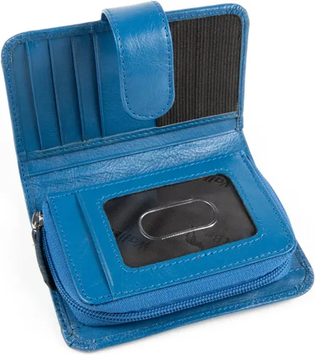 Miniatura 6 de WalletBe Cartera RFID de acordeón de cuero para mujer con monedero, Azul, contemporáneo