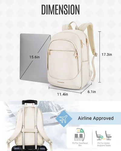 Miniatura 4 de LIGHT FLIGHT Mochila de viaje para laptop para mujer, mochila de 15.6 pulgadas con orificio de carga USB, resistente al agua, mochila negra de gran