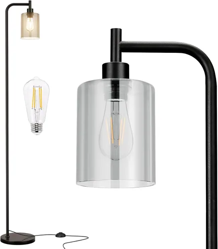 Miniatura 14 de Ziisee Lámparas de pie para sala de estar, lámpara de pie con pantalla de vidrio ámbar, lámpara de pie moderna con bombillas LED, lámpara de pie