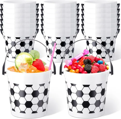 Miniatura 7 de Mifoci 10 cubos de fiesta de fútbol con asa, cubos de plástico de 34 onzas, recipientes de bebidas para aperitivos, dulces, palomitas de maíz