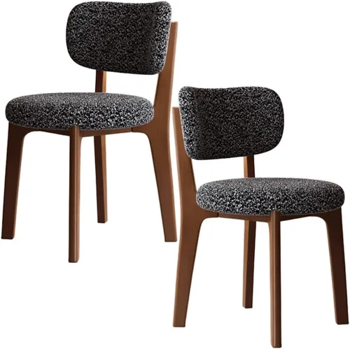 Miniatura 10 de YVYKFZD Solid Wood Dining Chairs, Fabric Dining Room Chair Set of 2/4/6, Upholstered Kitchen Chairs with Curved Backrest, Armless Living Room Chair