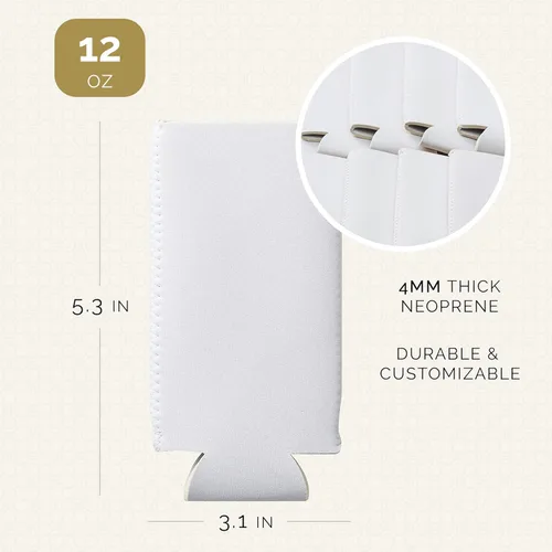 Miniatura 8 de Slim - Paquete de 12 fundas enfriadoras de latas con aislamiento de neopreno en blanco para latas de cerveza y refrescos delgados de 12 onzas