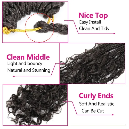 Miniatura 4 de Wodun Extensiones de Cabello de Ganchillo con Trenzas de Caja Goddess de 10 Pulgadas Pre-Enrolladas, Cabello de Ganchillo con Extremos Rizados Para