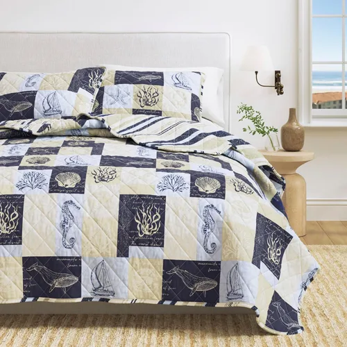 Miniatura 12 de Great Bay Home Juego de edredón costero, juego de ropa de cama náutica de 3 piezas tamaño King/California King, colcha reversible ligera para todas