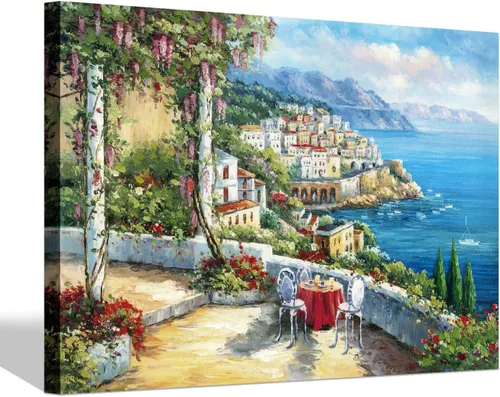 Miniatura 10 de SD SOFT DANCE Lienzo decorativo para pared de pueblo italiano, pintura de pueblo costero, reproducción de obras de arte para sala de estar